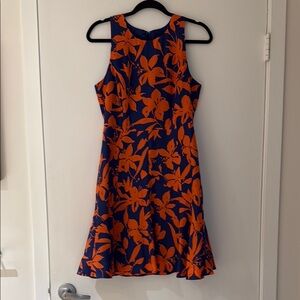 J. Crew Orange and Blue Ruffled Halter Mini Dress